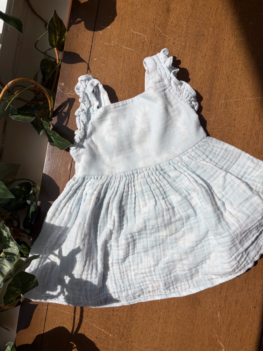 Starting Out Baby Girl Blue Dress 18M Muslin Ruffle Strap Cottagecore Outfit